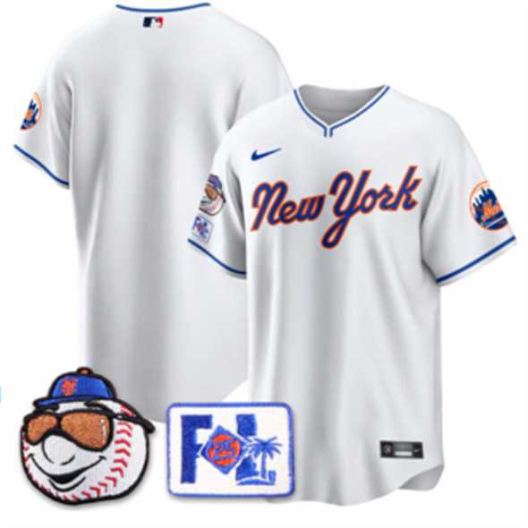 Mens New York Mets Blank White 2025 Spring Training Stitched Jersey Dzhi